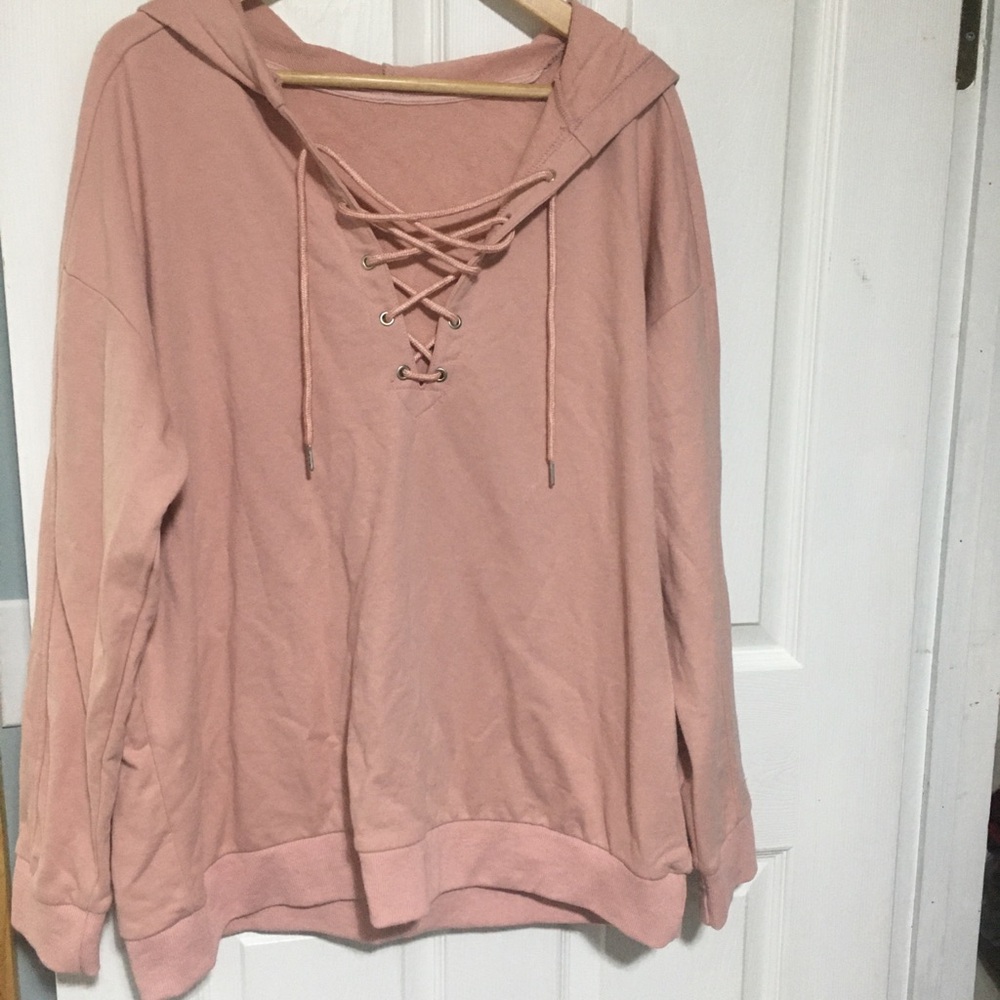 Lace-Up Pink Hoodie for Women